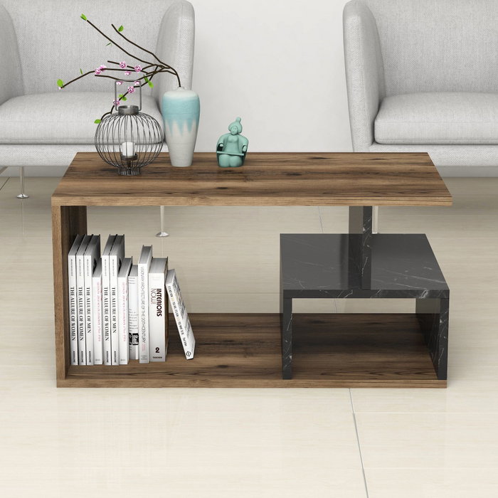 Hanah Home Arte 2040 Mesa de centro Nogal oscuro y mármol negro